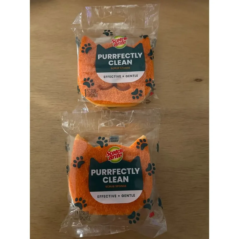 New 2pk Limited Edition Scotch Brite Sponges Non Scratch Two Sided Orange Cat